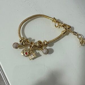 Gold Charm Bracelet with Heart and Bag Charms